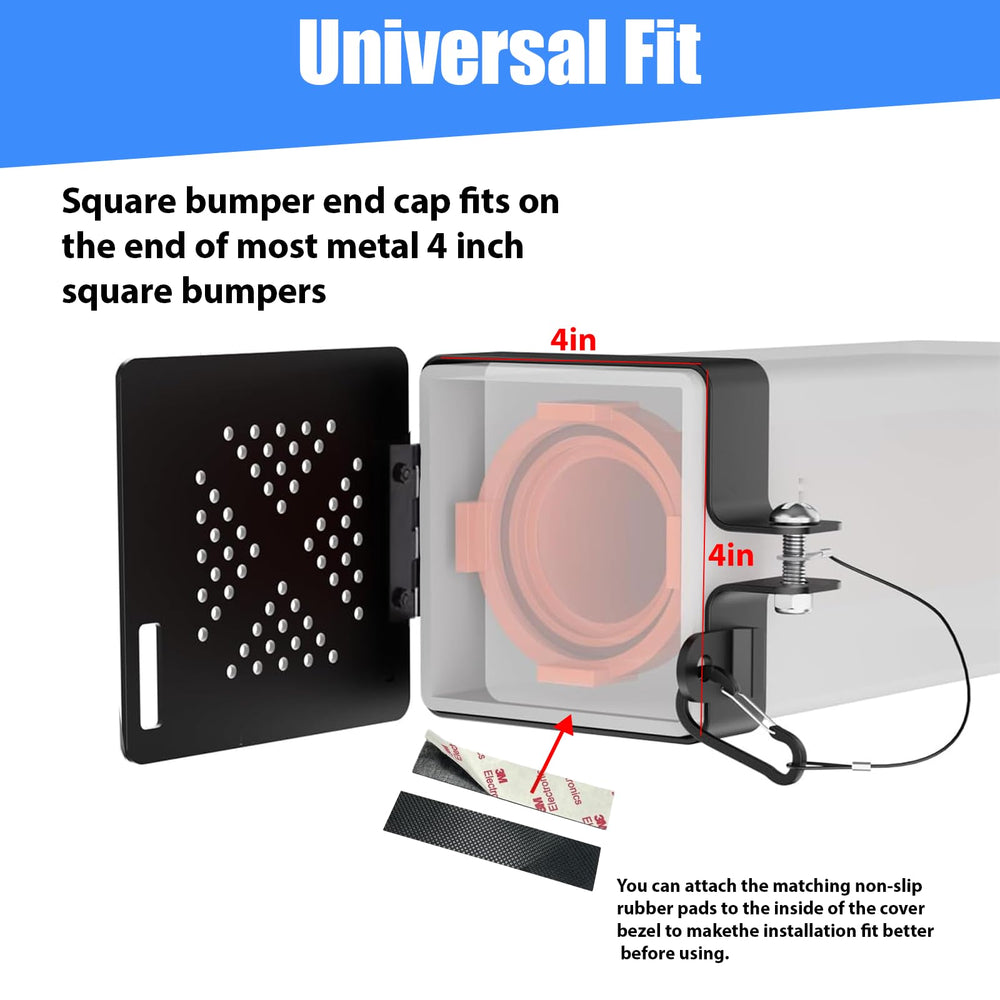 Cyanslen universal-fit end cap on a square bumper demonstrates versatile RV compatibility.