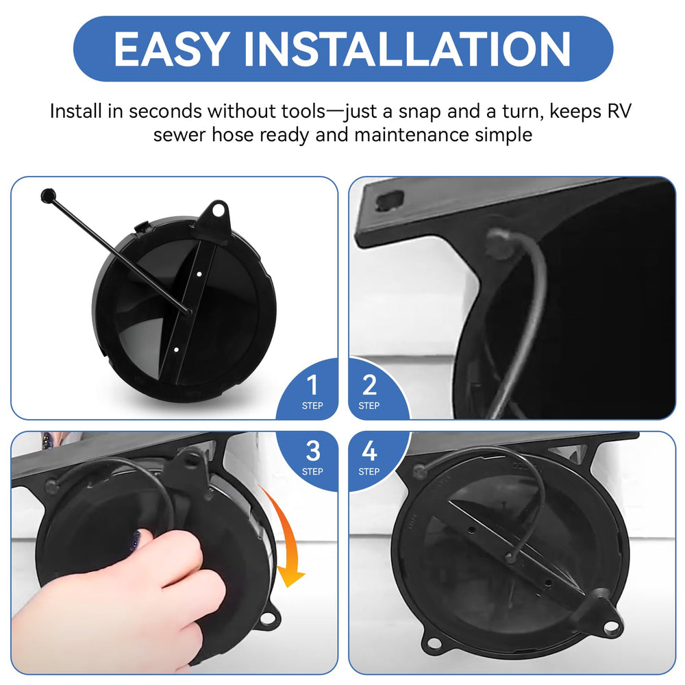 Strap-secured cap protects hose during storage and transport.
