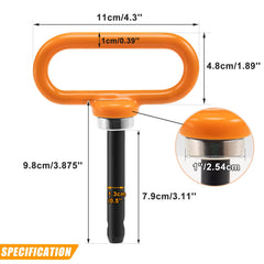 CZC AUTO magnetic hitch pin close-up showing bright orange handle for visibility and fast handling.