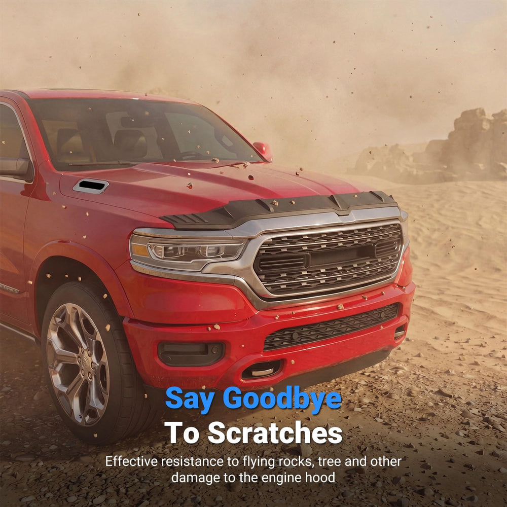 CZmenghe RAM 1500 hood deflector installation demonstrates quick, tool-free setup.