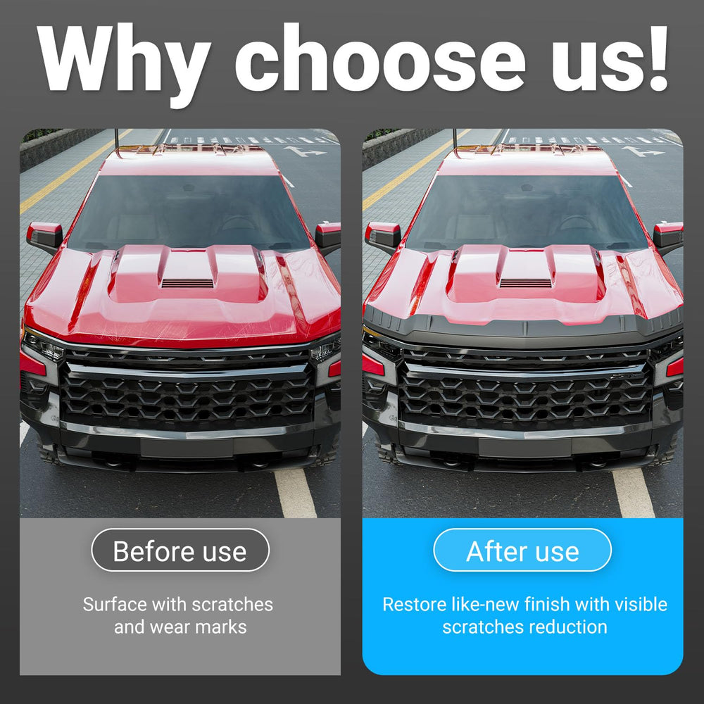 CZmenghe Silverado hood deflector on dusty road reduces impact from debris.