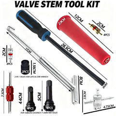 CZRWJXW complete valve stem tool kit for cars, motorcycles, and ATVs.