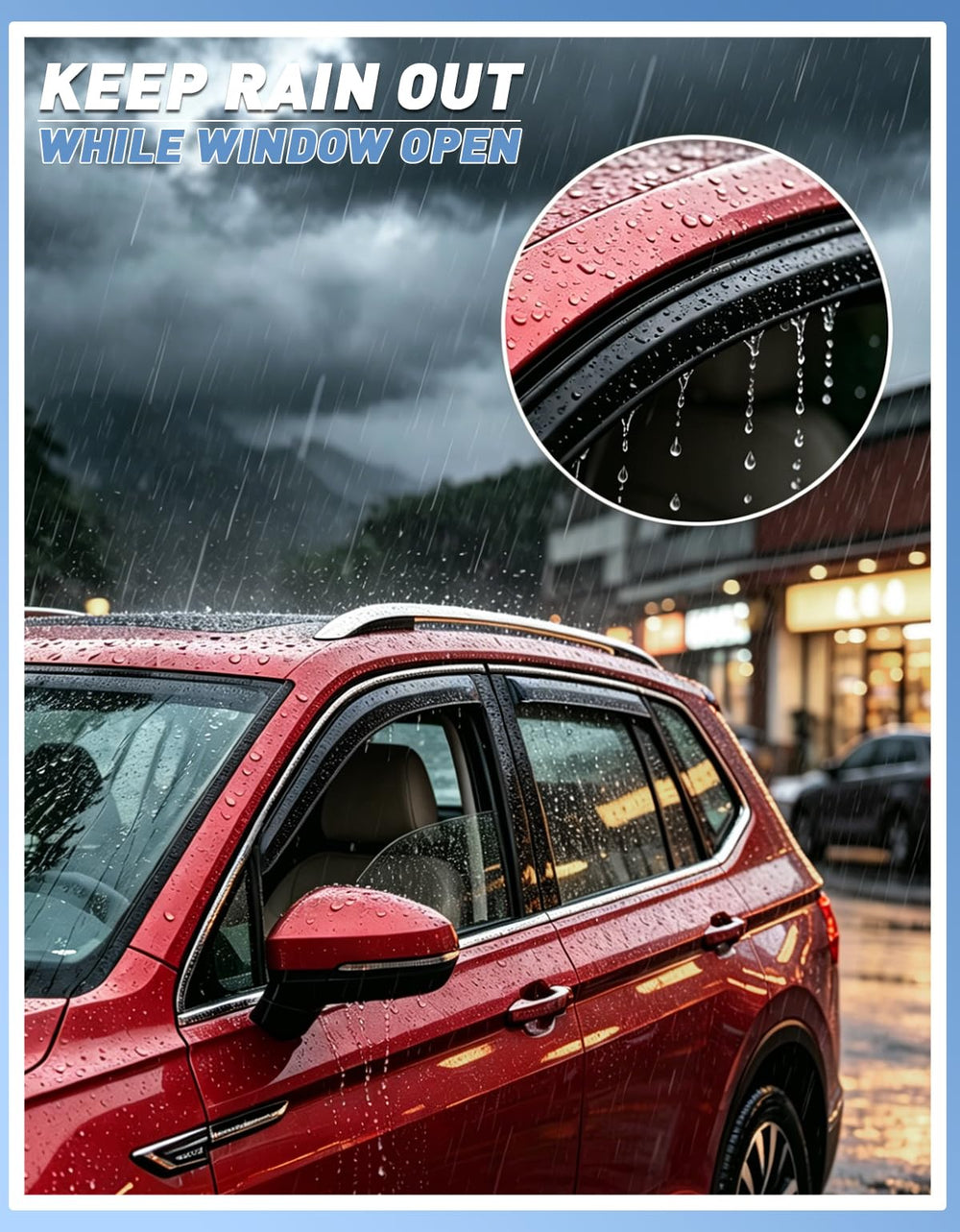 CZShiYue rain guards side profile showing airflow and shade benefits