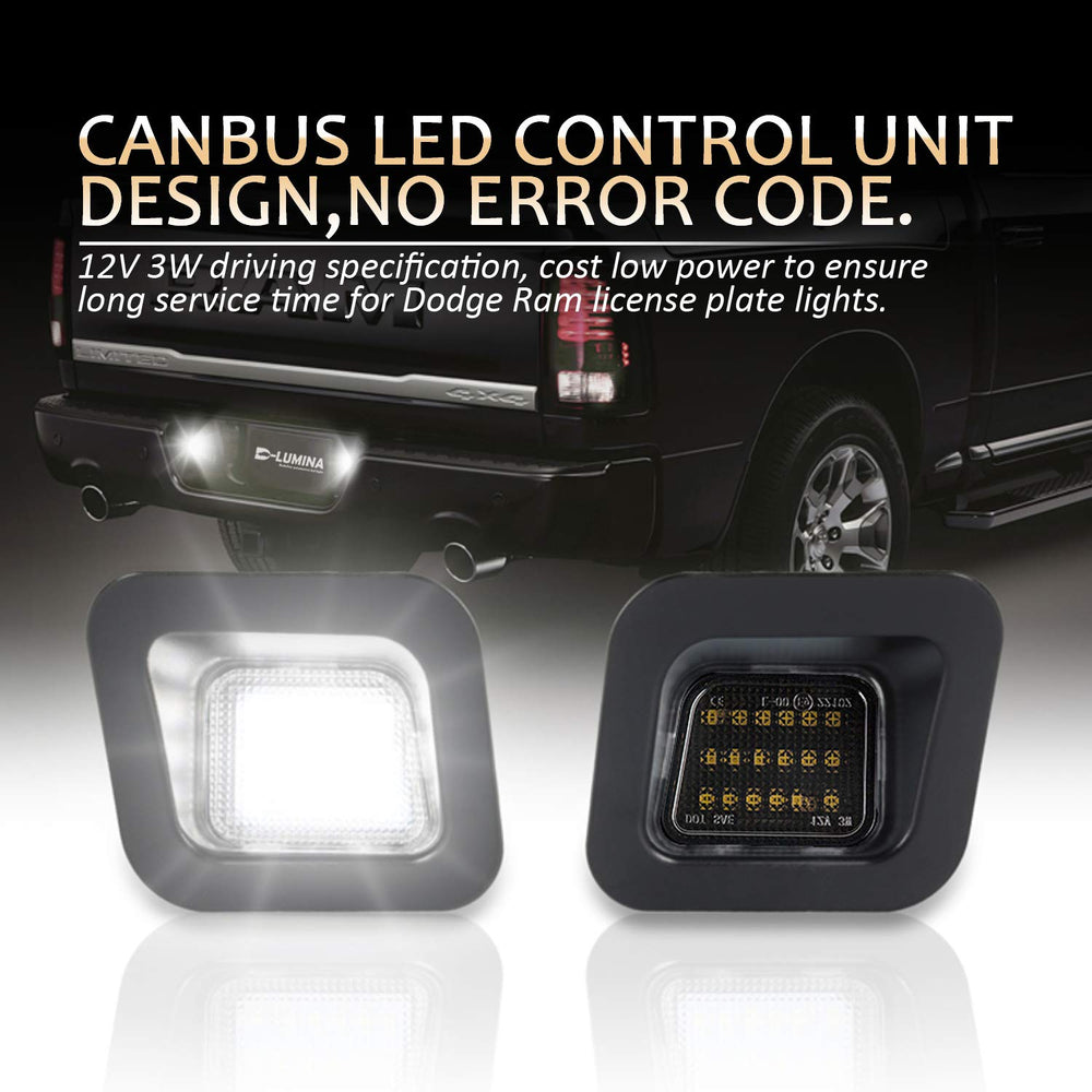 D-Lumina 6000K diamond white license plate light assembly with 18 SMD LEDs for clear rear view.