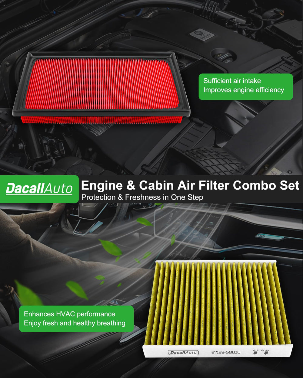 Dacall in-car use scenario shows refreshed cabin air during travel