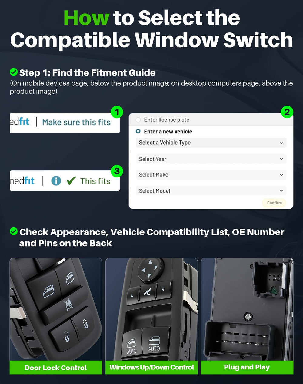 Dacall window switch front driver-side with seamless power window integration
