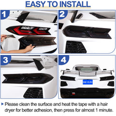 Daeiclru Corvette C8 smoked tail light cover back view shows flush fit.
