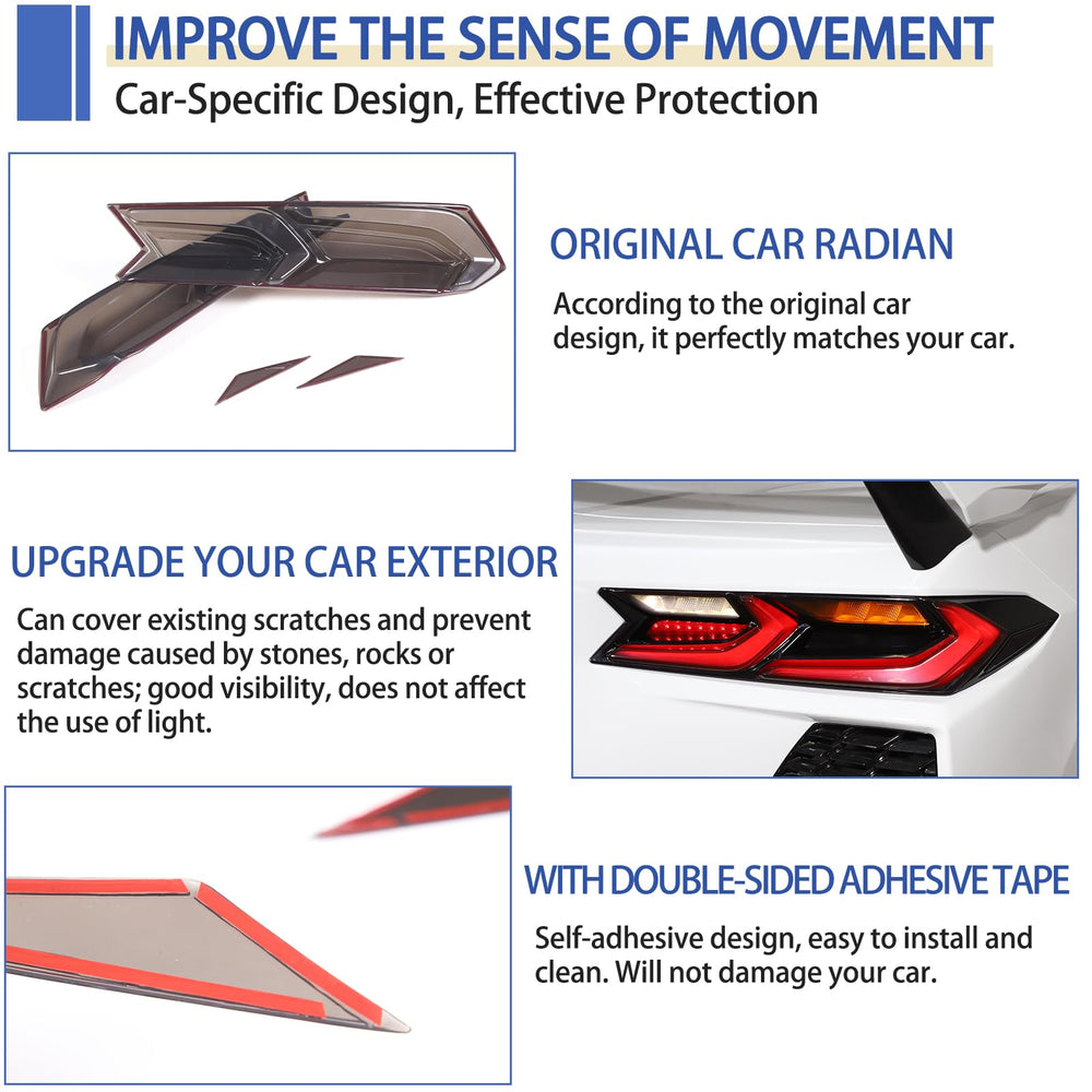 Daeiclru Corvette C8 tail light cover with self-adhesive back for easy fit.