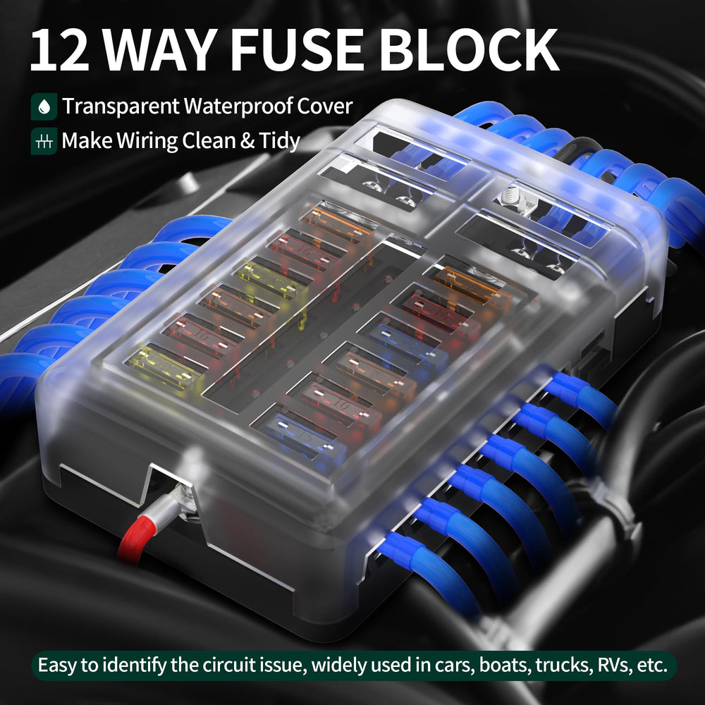 DAIERTEK 12-way fuse block in use on boat or car.
