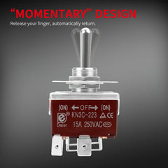 DaierTek momentary toggle image demonstrates ON-OFF-ON action for precise control