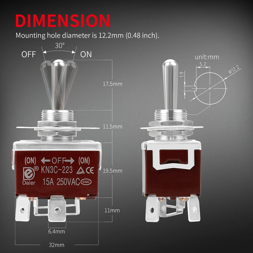 DaierTek reverse polarity switch highlights four-pin wiring for motor direction