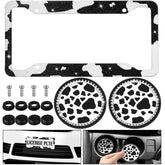 DaisyInner rhinestone cow-print license plate frame adds luxury sparkle.