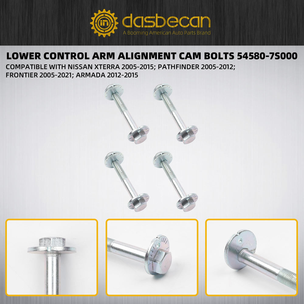 Dasbecan camber bolts for Nissan Pathfinder Xterra Armada front fitment, dependable alignment solution.