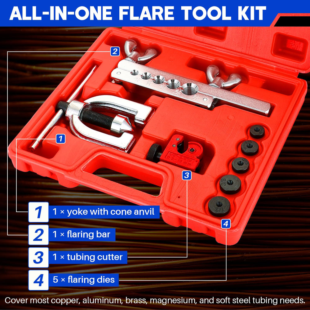 DASBET yoke with cone anvil enabling secure single and double flares.