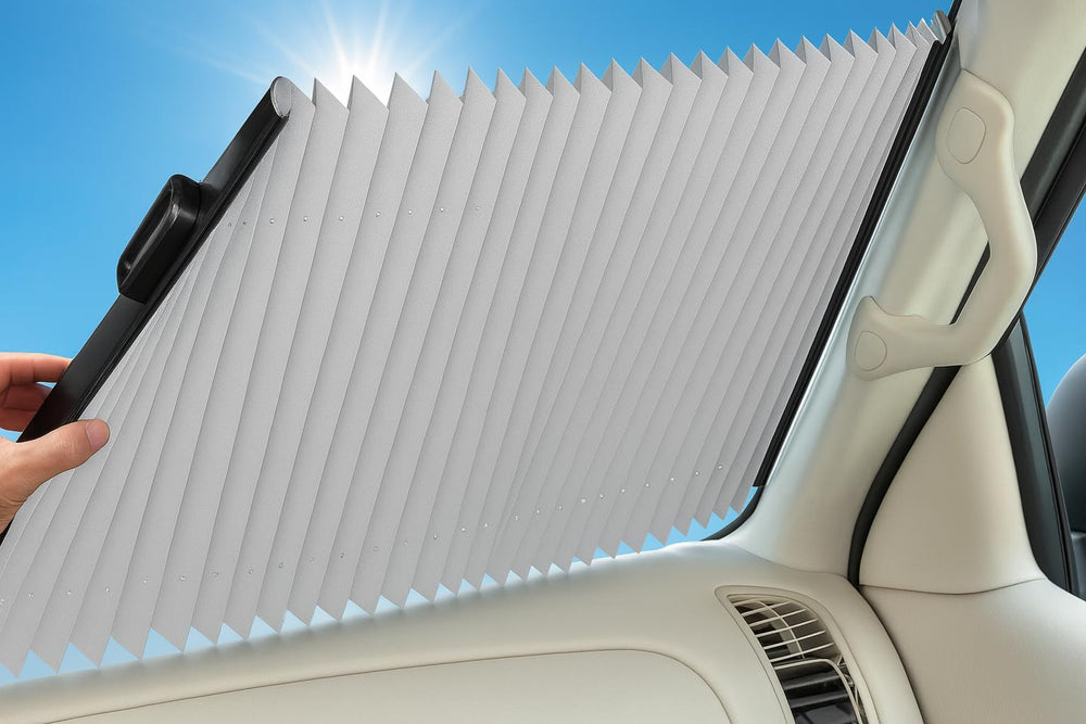 Dash Designs universal shade stowed neatly for easy storage after use.
