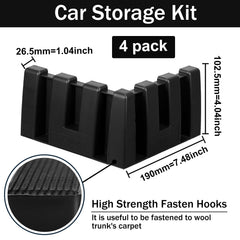 Datanly trunk organizer blocks assembled in SUV trunk for stable storage.