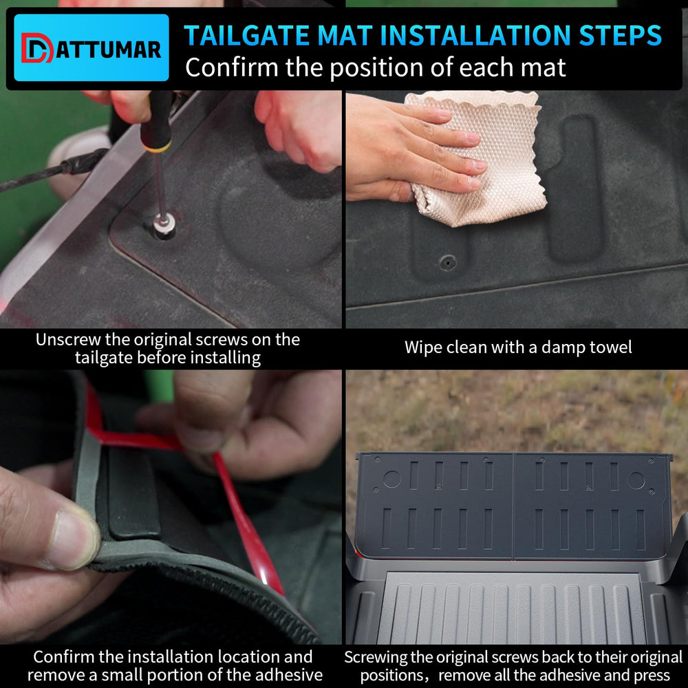 Dattumar installation guide demonstrates simple tailgate mat adhesion steps