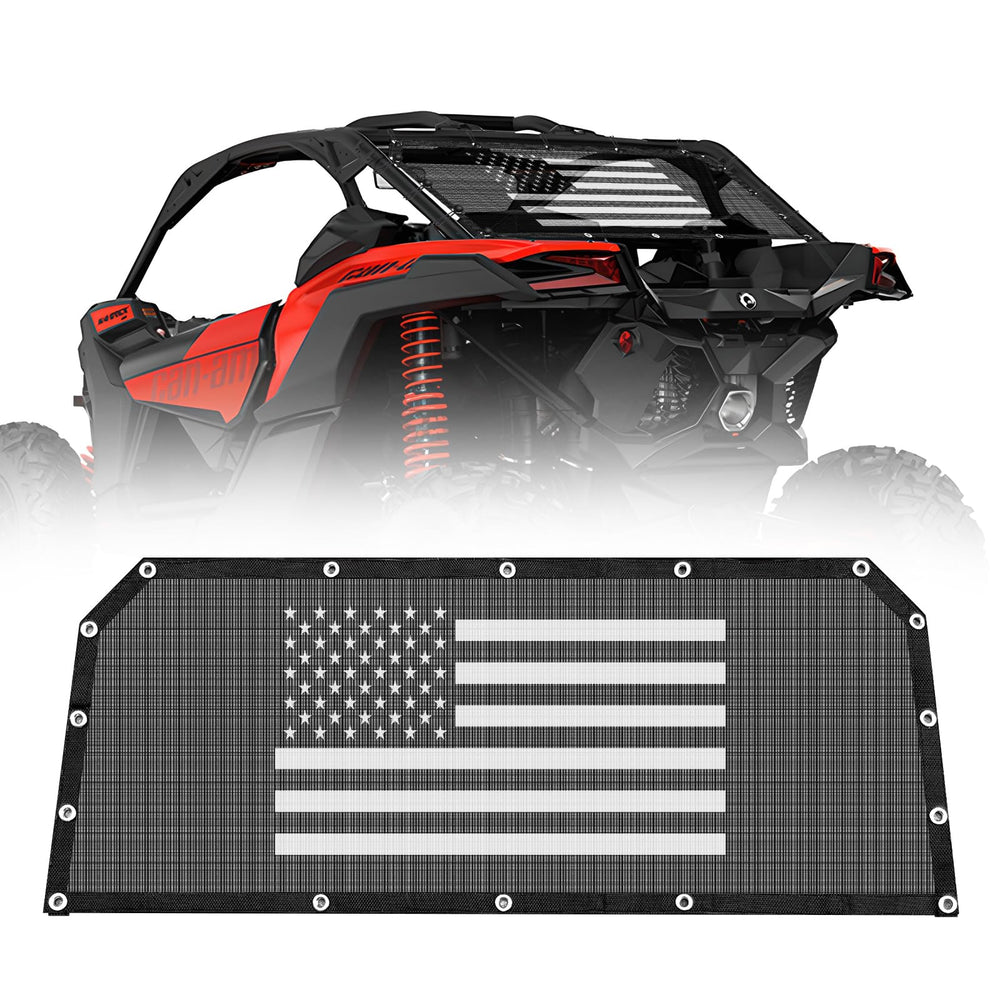 Dawnjaccee rear window net with American flag design blocks dust while preserving airflow on Polaris RZR