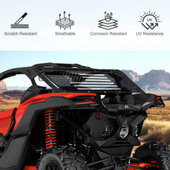 Dawnjaccee full-coverage rear window net shields cabin while keeping airflow on rugged trails