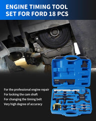 DAYDOOR camshaft locking tools in use during belt service for Ford engines.