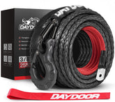 DAYDOOR winch rope close-up highlights braided UHMWPE fibers for strength.