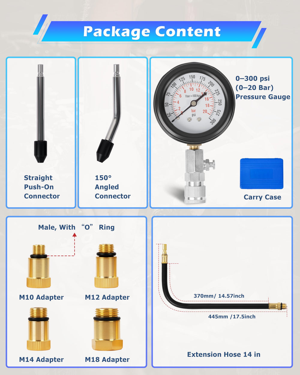 DAYUAN dual-color gauge reads 0-300 psi and 0-20 bar clearly.