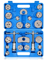 DAYUAN disc brake caliper piston rewind tool kit contents shown with multiple adapters.