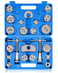 DAYUAN disc brake caliper piston rewind tool kit contents shown with multiple adapters.