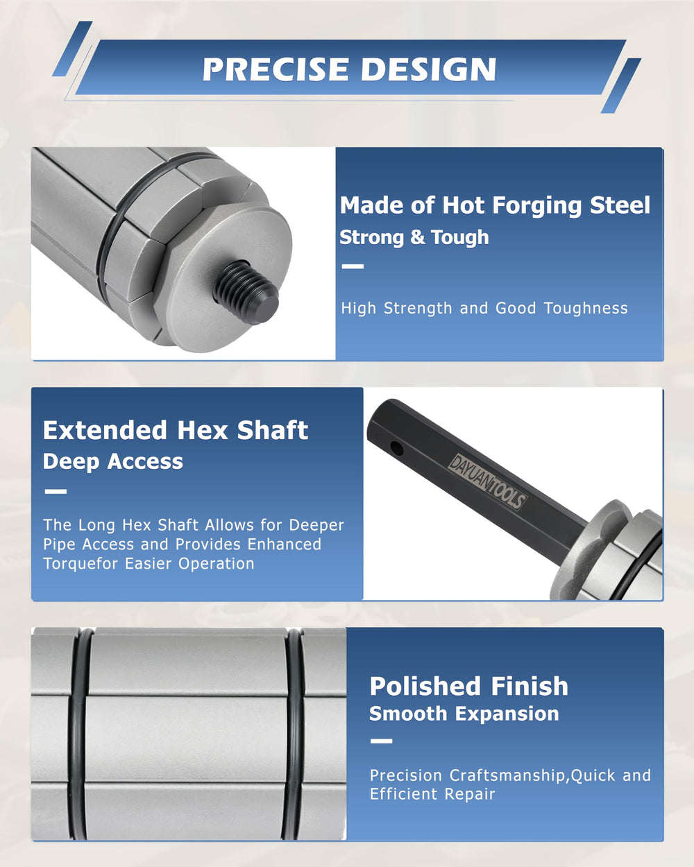 DAYUAN tool with hex drive, controlled expansion without impact wrench.