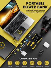 DBPOWER 74Wh battery pack provides portable device charging.
