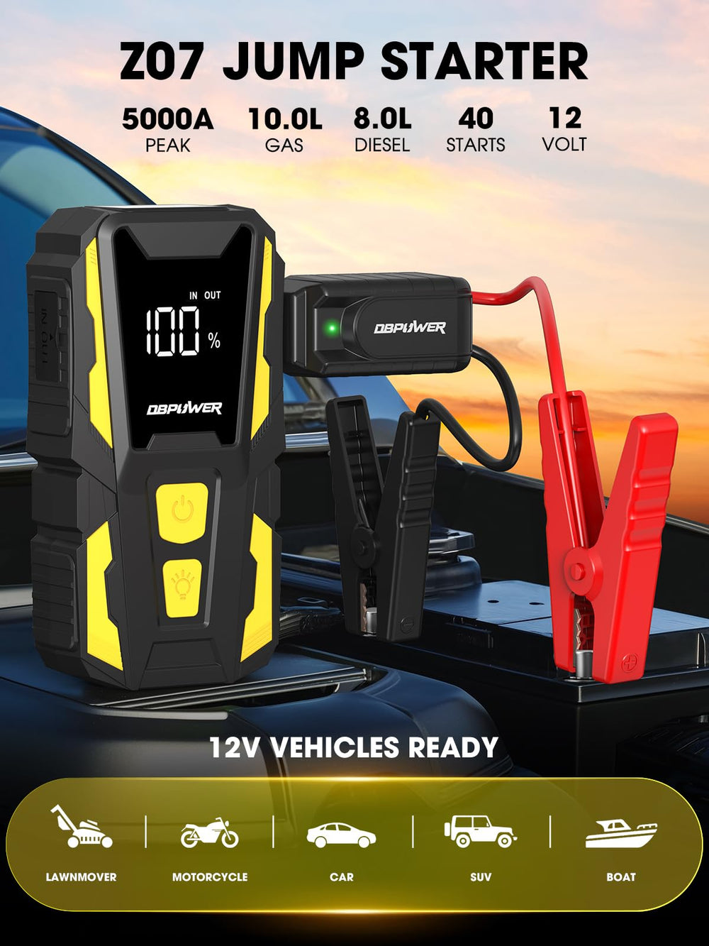 DBPOWER jump-start cables storage area ready for roadside use.