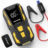 DBPOWER 5000A jump starter front display shows charge level for planning.