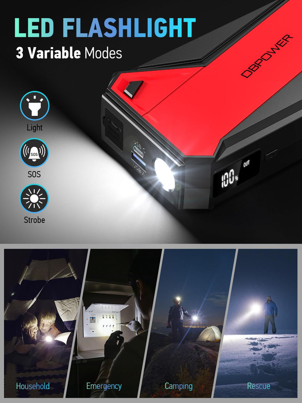 DBPOWER Peak 3000A built-in compass for outdoor navigation