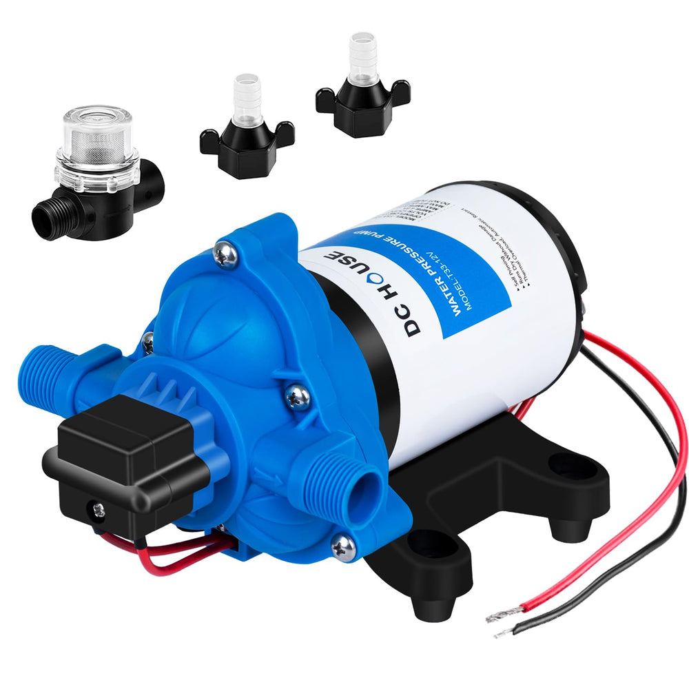 DC HOUSE 12V RV water pump—quiet replacement for camper water systems.