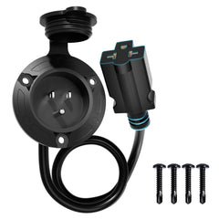 DC HOUSE 15A AC port plug closeup with rugged waterproof seal for outdoor power