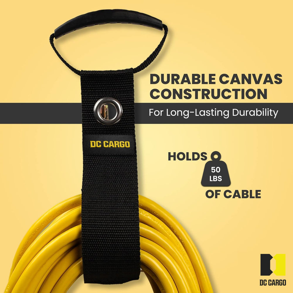 DC Cargo Mall durable polyester webbing with Velcro closure keeps cords tidy.