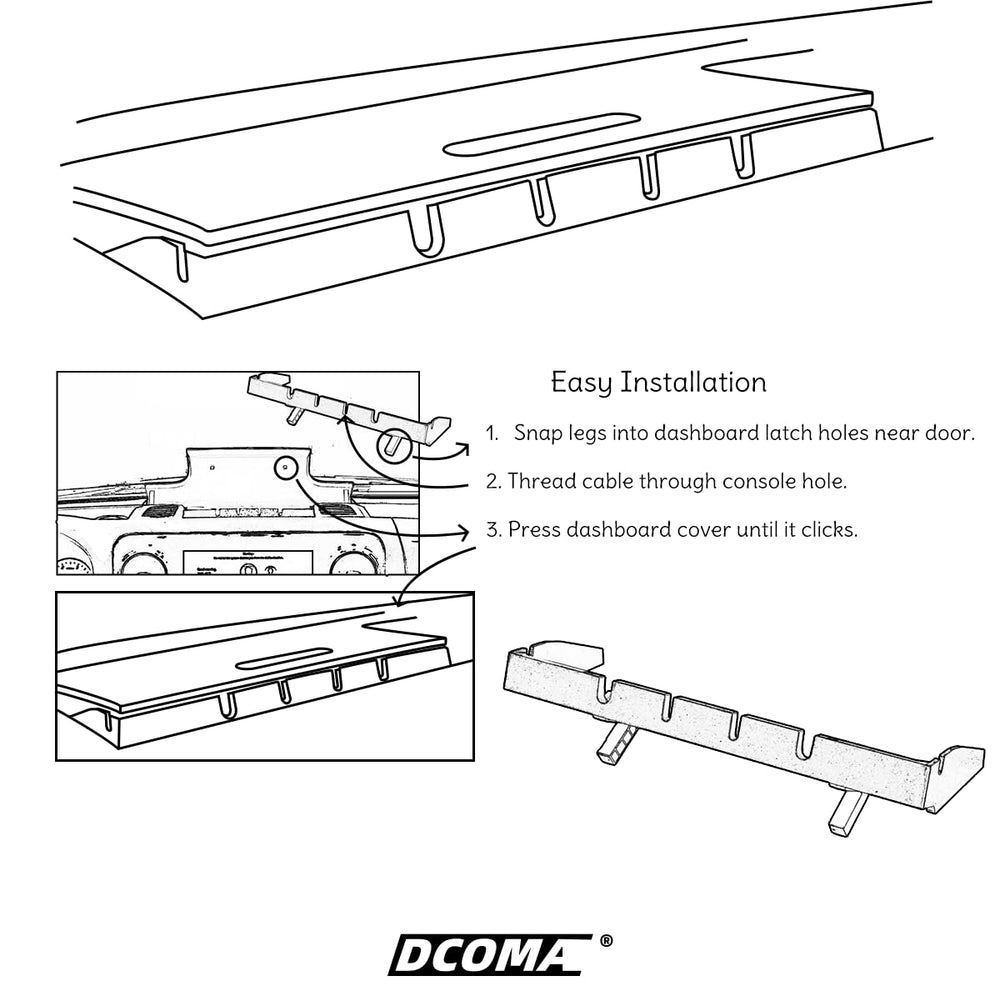 DCOMA USB and power cable management keeps cords ready on the go.