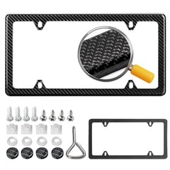 DCRCFIBER real carbon fiber license plate frame front view; premium styling and durable construction.