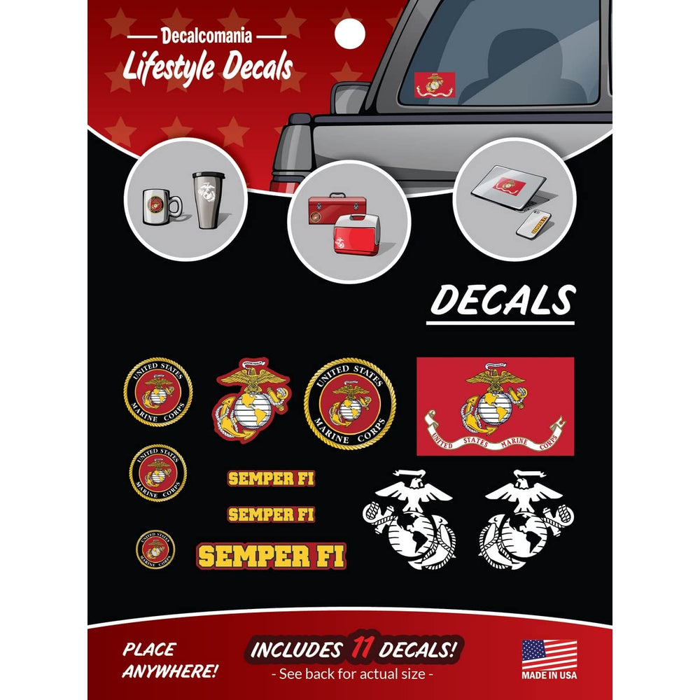 DECALCOMANIA LIFESTYLE DECALS USMC gold chrome logo small on car panel, ideal for vehicle styling