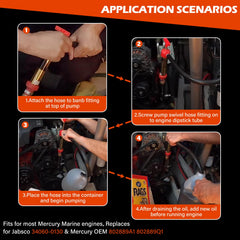 Deckaura oil drain pump handle close-up for easy one-handed operation