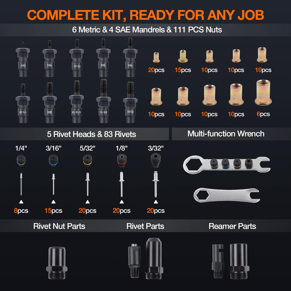 Decwls 3-in-1 rivet nut tool curved ergonomic handles for easy grip.