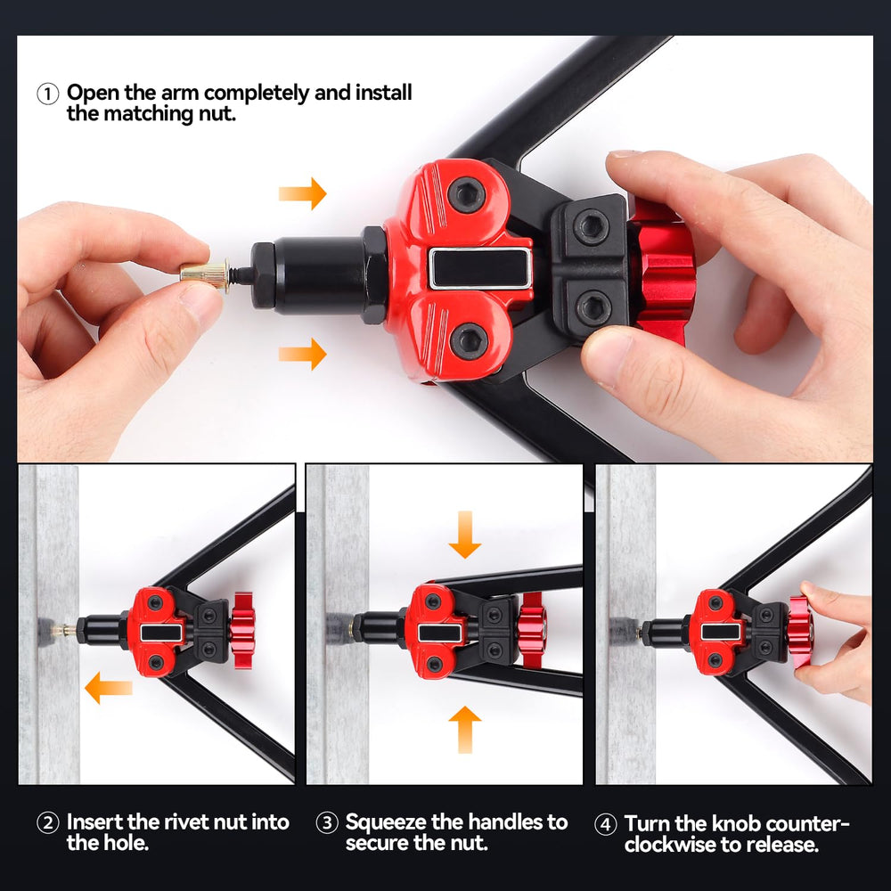 Decwls 3-in-1 rivet nut tool in use on panel.