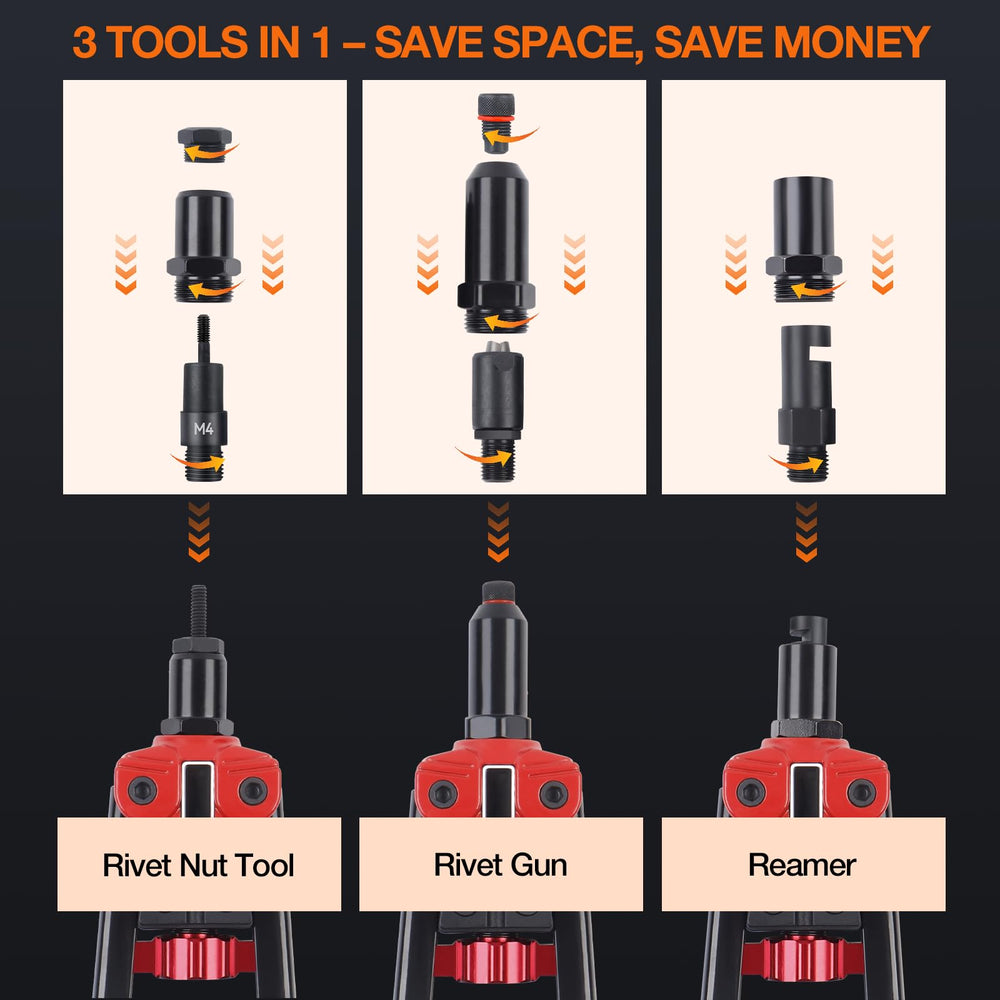Decwls 3-in-1 rivet nut tool mandrels array supports versatile sizing.