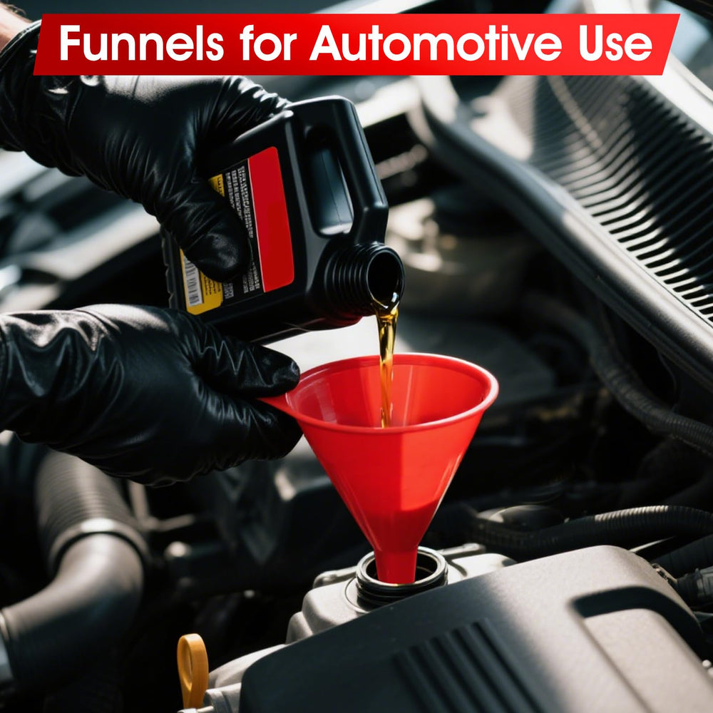 DEDC 4in funnel, red, steady pour for transmission oil and lubricants.
