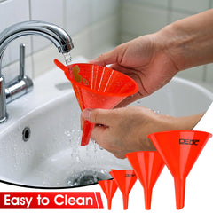 DEDC oil funnels set, durable plastic for automotive and household tasks.