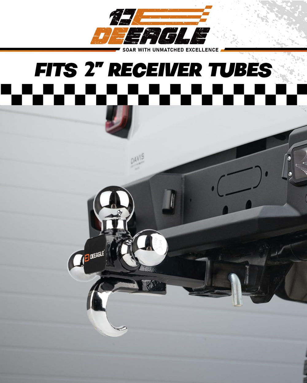 DEEAGLE hitch shown in receiver during installation for secure towing.