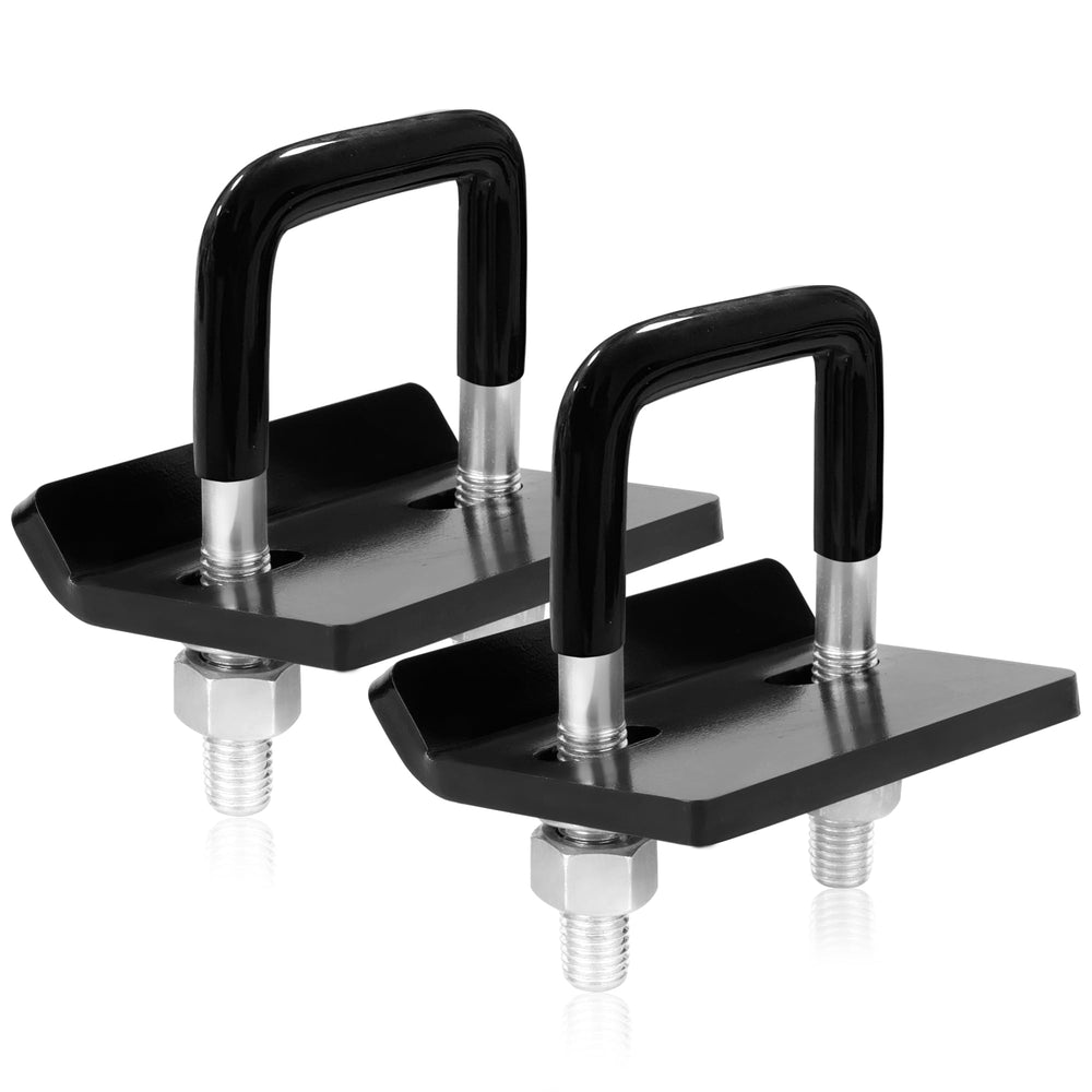DEEAGLE hitch tightener close-up with rubber-coated U-bolts for durability.