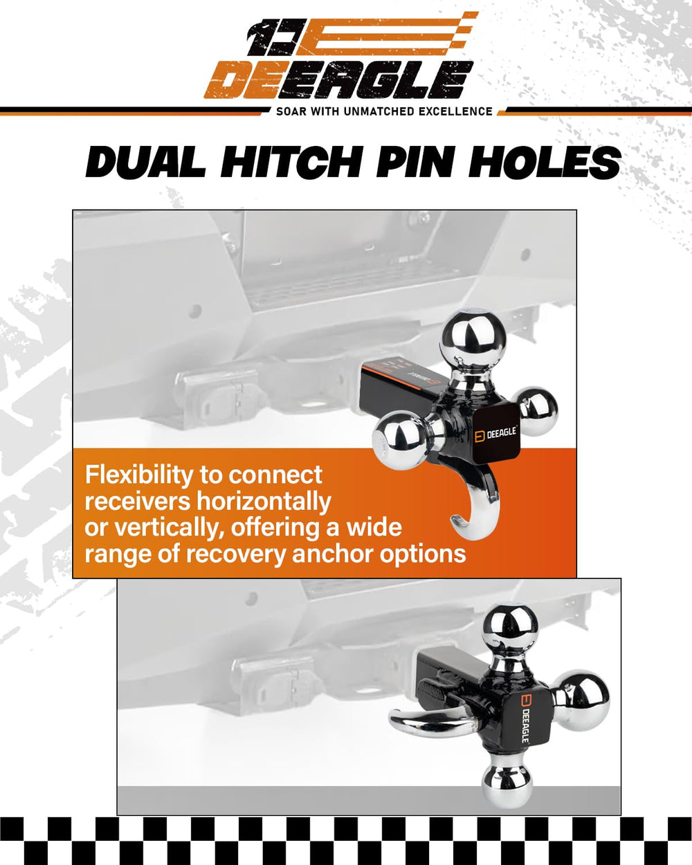 DEEAGLE tri-ball hitch with 2-5/16-in ball for heavy-duty use.