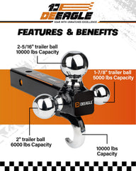 DEEAGLE tri-ball hitch with 2-in ball for mid-size loads.
