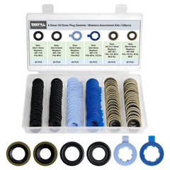 DEEFILL six-size oil drain plug washers kit in a clear organizer